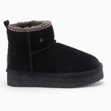 Warmbat Wallaby femmes suède boot plateau tape Black 